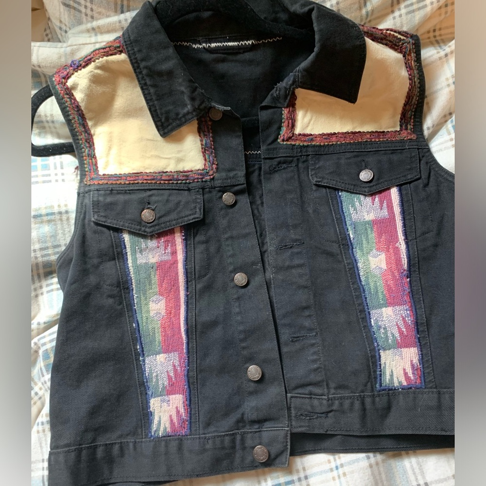 Vintage Western Jean & Leather Accented Vest